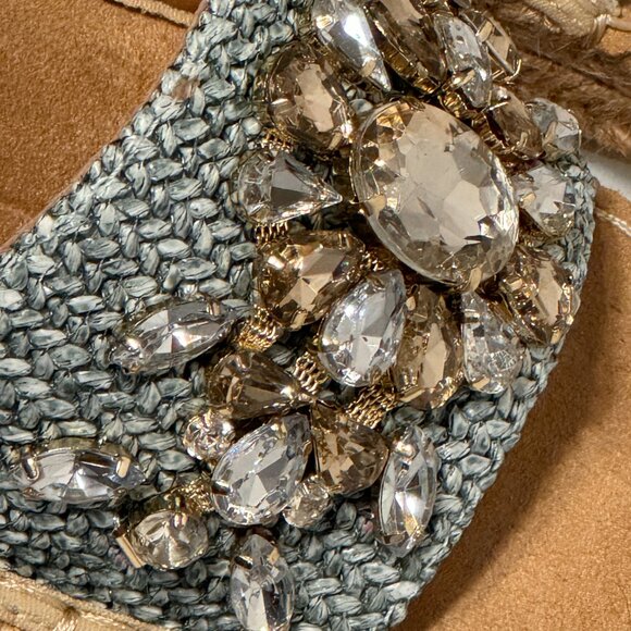 (6.5) BLUE SLIP-ON JEWELED PLATFORM WEDGE SANDAL JUTE WRAPPED ESPADRILLE BOTTOM - Picture 8 of 11